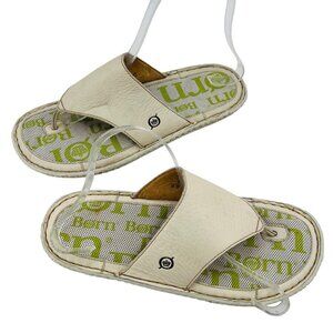 Born Women's Leather Slide Sandals Cream Size 8 / 39 Comfortable Casual Shoes‎